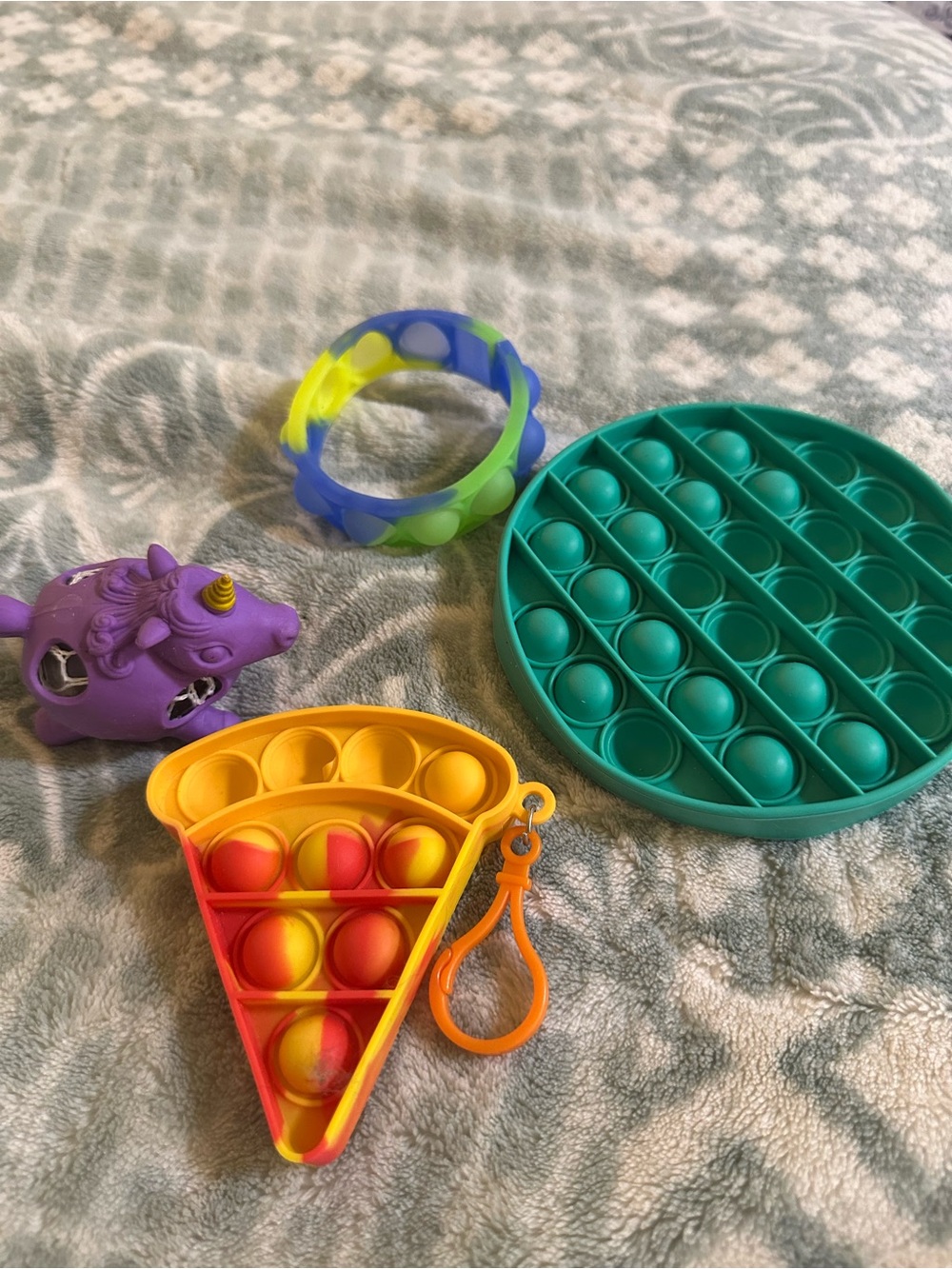 4 Piece Multicolor Kids Pop-It Fidget Toy Bundle - Rainbow Slice & Teal Circle